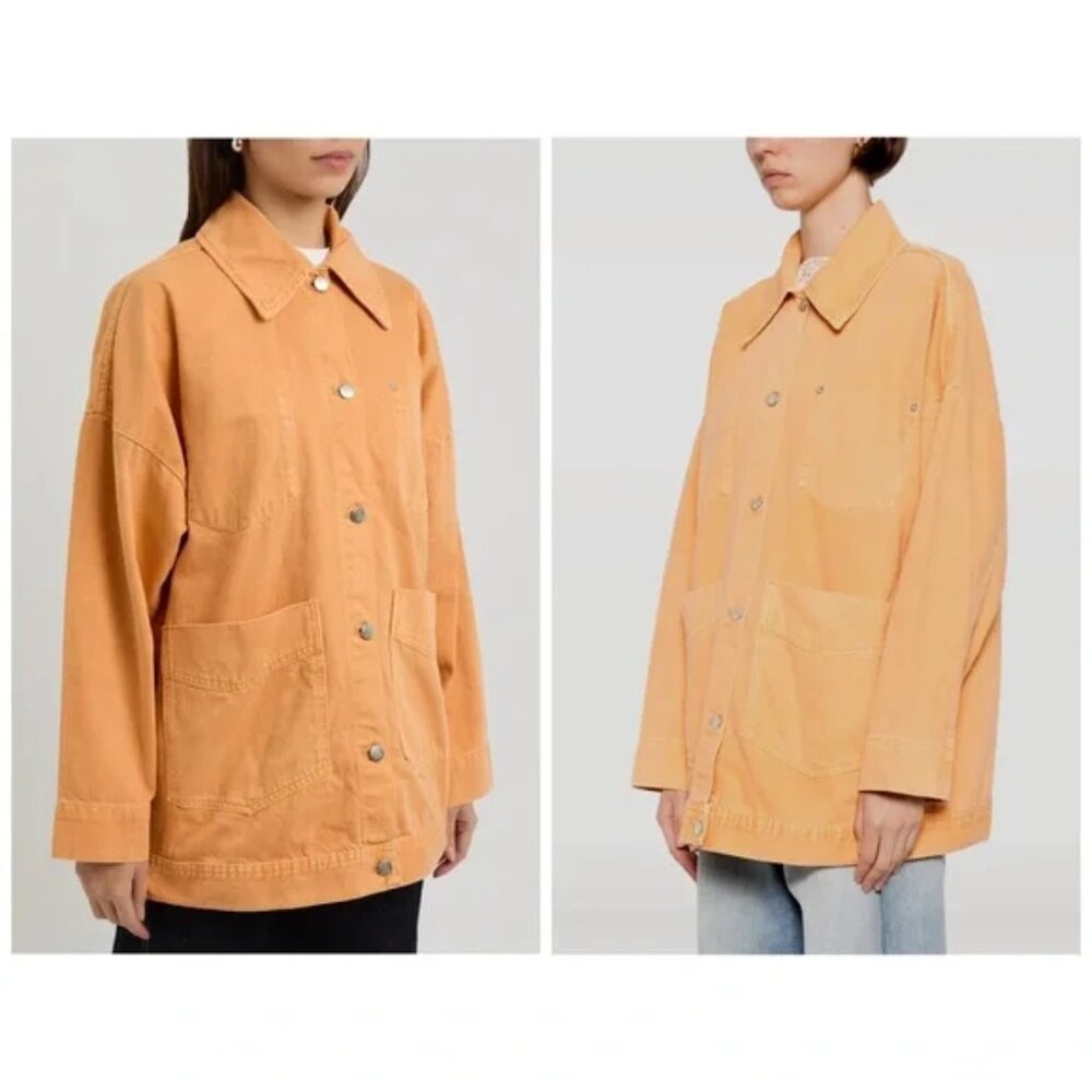Free People Avery Denim Jacket in Orange We the Free Sz M Oversized Relaxed Fit - Picture 2 of 9